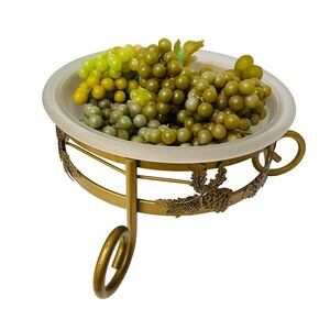 Vintage Brass Glass Fruit Bowl with Decorative Grapes Pinecone Design Elegant Ho